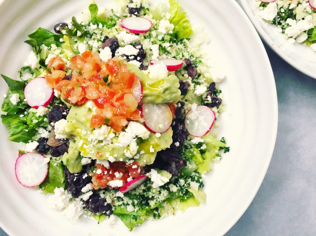 Veggie cauliflower, kale and bean burrito bowl recipe