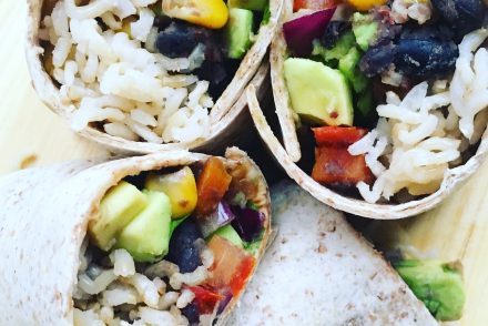 Veggie bean and rice burritos