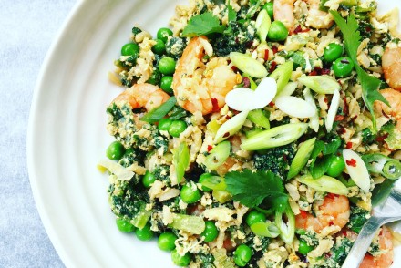 Healthy kale and prawn egg-fried rice